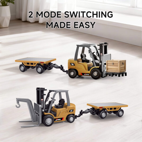 miniature-forklift-loading-game-office-desk-toy Miniature Forklift Performing Loading Game On Office Desktop