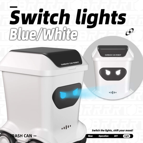 Mini RC Trash Can with Blue/White Lights - Mood Customization